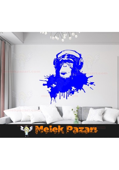 Müzik Dinleyen Maymun Duvar Sticker