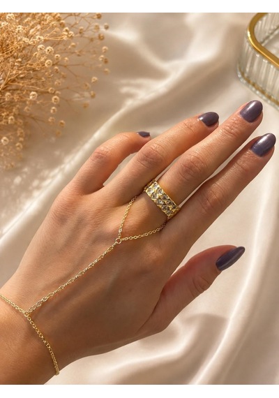Baklava Desen Gold Yüzük Çok Renli