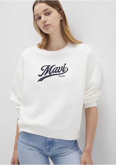 Mavi Logo Baskılı Ekru Kadın Sweatshirt M1s10419-80194 Ekru