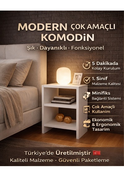 Eko Komodin Yan Sehpa Beyaz