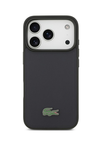 Apple Uyumlu iPhone 17 Pro Kılıf Lacoste Lisanslı M-safe Özellikli Pu Pike Desenli Metal Logolu Kapak Lacivert