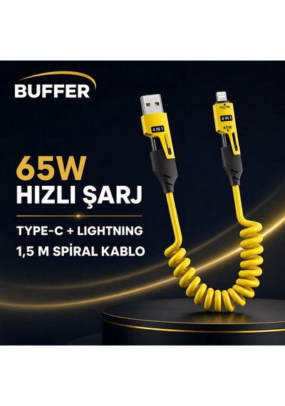 4&apos Ü 1 Arada Esnek Spiral Hızlı Şarj Kablosu, Araç İçi Yaylı Kablo, Type-c Ve Lightning Uyumlu Çoklu Şarj Kablosu 5570 Diğer
