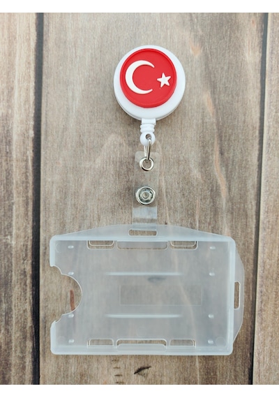 Türk Bayrağı Silikon Yoyo Yaka Kartlığı Yatay Dikey Kart Koruyucu
