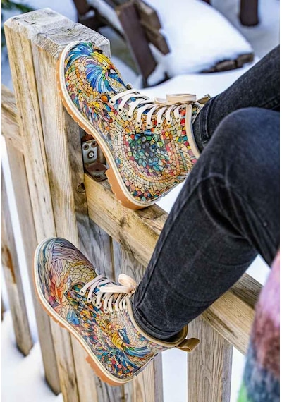 Kadın Vegan Deri Çok Renkli Uzun Bot - Mosaical Tasarım Multicolor