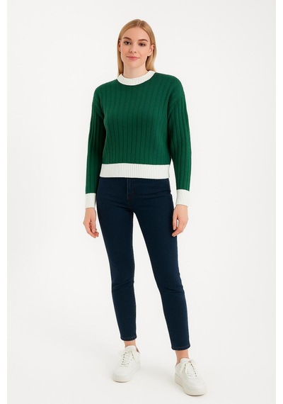 Hira Life Fashion Kadın Bisiklet Yaka Fitili Ve Şerit Detaylı Crop Triko Kısa Kazak Yeşil Yeşil Hira Life Fashion Kadın Bisiklet Yaka Fitili Ve Şerit Detaylı Crop Triko Kısa Kazak Yeşil Yeşil