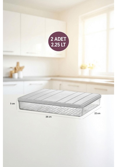 Selka Home 2 Adet 2,25 Lt. Nora Organizer Buzdolabı Buzluk Düzenleyici  Saklama Kabı