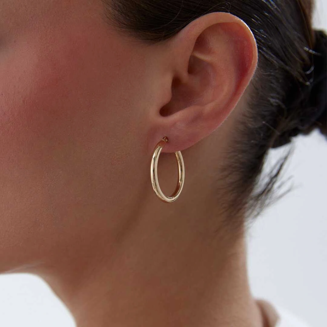 Large 3mm Oval Boru Halka Küpe
