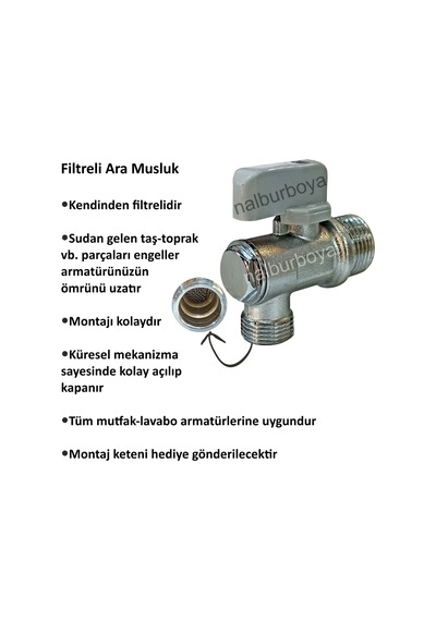 Filtreli Ara Musluk Sudan Gelen Taşı Engeller Tüm Aç Kapa Batarya Krom