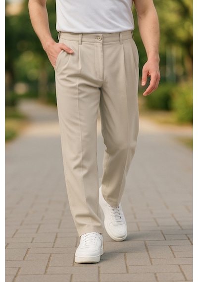 Cedy Denim Yüksek Kalite Erkek Yüksek Bel Pileli Baggy Chino Pantolon C358 Bej