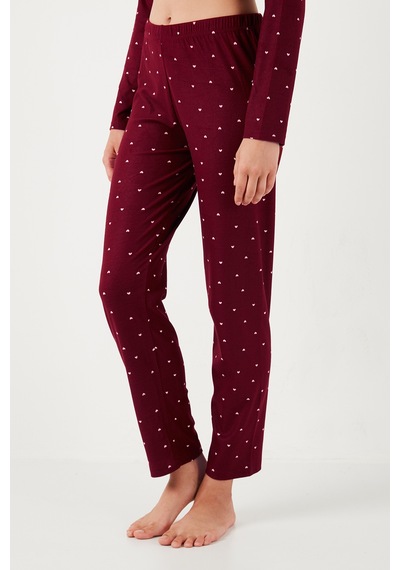 Lela Streç Standart Fit Düğmeli Bayan Pijama Takımı 60956601 Bordo