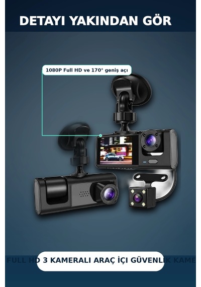 1080p Full Hd 3 Kameralı Araç İçi Kayıt Kamerası Seti Wi-fi Ve Park Modu Özellikli