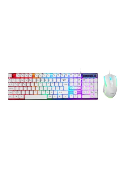 Go İthalat Beyaz Gökkuşağı Işıklı Usb Kablolu Oyuncu Klavye - Mouse Set