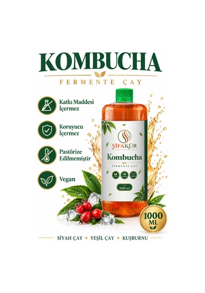 Kombucha Kamboça Çayı İçime Hazır Fermente Sıvı İçecek Kuşburnulu 1 L 1000 Ml