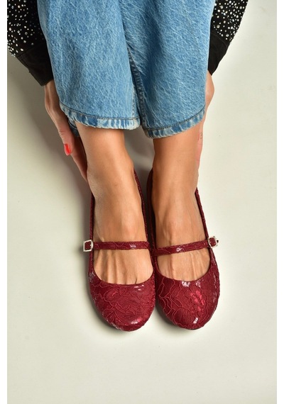 Fox Shoes Z726232704 Bordo Kumaş Bantlı Kadın Babet