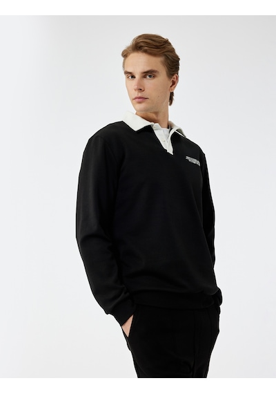 Koton Uzun Kollu Pamuklu Düğmeli Nakışlı Renk Kontrastlı Polo Yaka Sweatshirt Siyah 6wam70056mk Siyah Koton Uzun Kollu Pamuklu Düğmeli Nakışlı Renk Kontrastlı Polo Yaka Sweatshirt Siyah 6wam70056mk Siyah