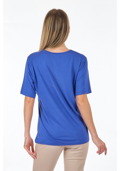 Desen Sıfır Yaka Saks Kadın T-shirt 23123786 001