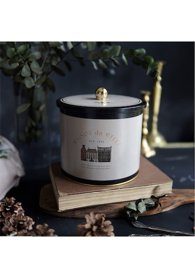 Azura Coffee Desenli Topuz Kulplu Yuvarlak Metal Saklama Kabı 17.5 x 15.5 CM 3.5 L Çok Renkli