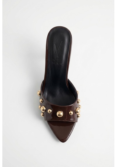 Giamgia Store Kadın Kahverengi Parlak Zımbalı Boncuk Detaylı Topuklu Terlik Zt01-2429