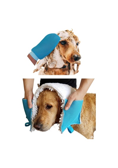 Tr Pratik Evcil Hayvan Banyo Seti, Ped Evcil Hayvan, Köpek, Kedi, Mikrofiber Kurulama Havlusu Ve Yıkama Kesesi, 55x20 Diğer
