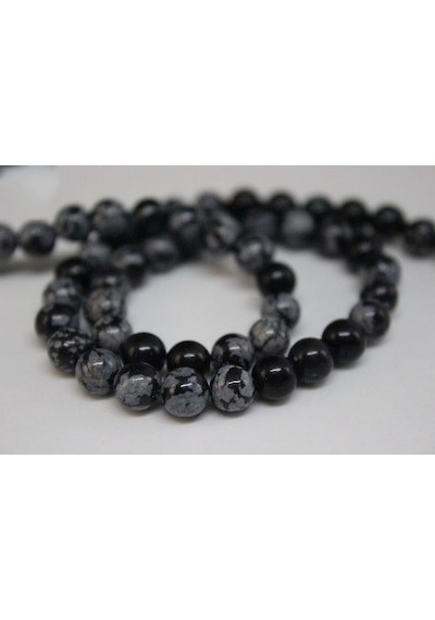 Kar Tanesi Obsidyen Taşı Yarım Dizi 6 MM 18 CM Çok Renkli