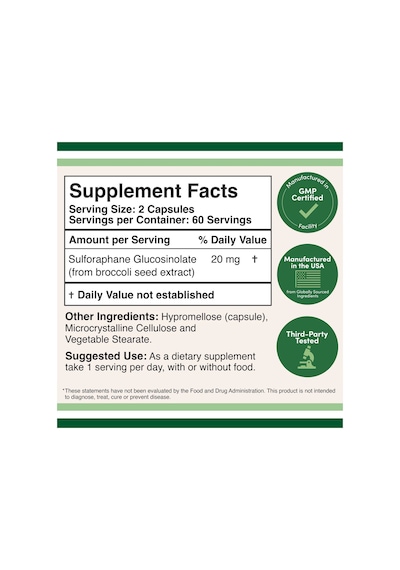 Sulforophane Broccoli Seed Extract 20 Mg 120 Capsules
