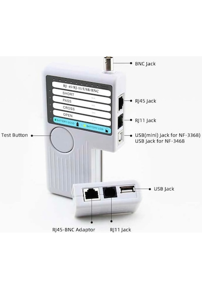Noyafa Nf-3468 4'ü 1 Arada Kablo Test Cihazı Rj11 Rj45 Usb Bnc