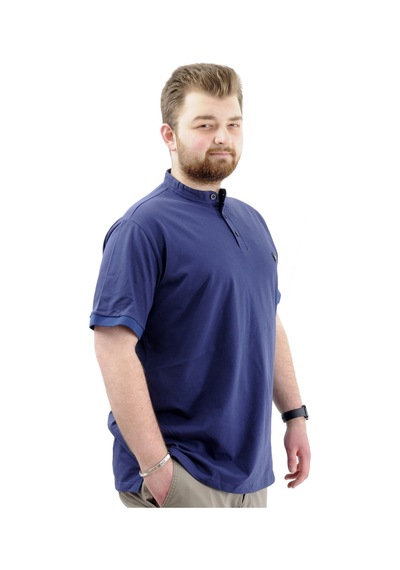 Mode Xl Büyük Beden Erkek Tişört Düğmeli Hakim Yaka T-shirt U24339 İndigo İndigo