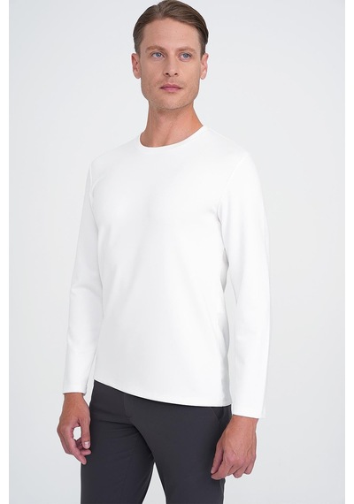 Efor Comfort Fit Bisiklet Yaka Uzun Kol Casual Ekru Tişört Ts 892 Ekru