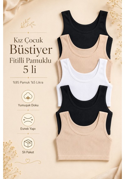 Nicoletta Kız Çocuk Büstiyer Geniş Askılı Baskılı Pamuklu Likralı Fitilli K Mıxcolor