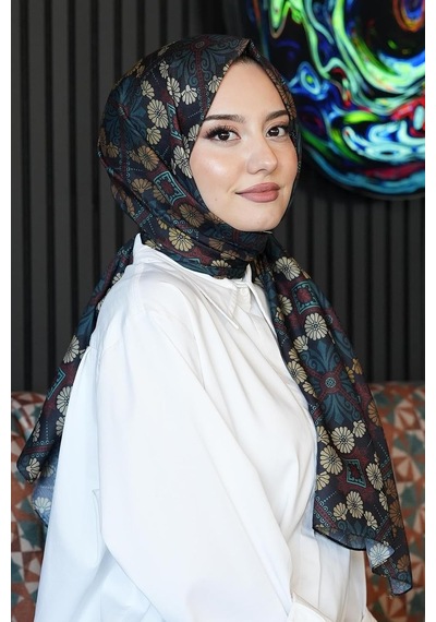 Çiçek Desen Koyu Yeşil Soft Pamuk Şal Çok Renkli9 Çok Renkli