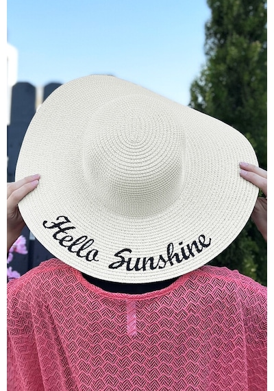 Hello Sunshine Yazılı Hasır Şapka Ekru Rş-22 Ekru