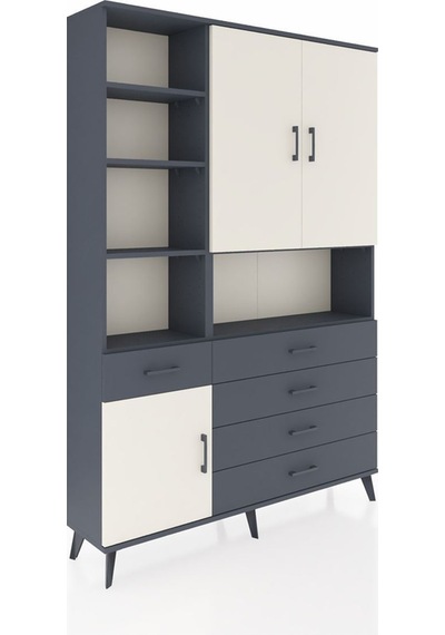 Arges Dolap 8 Raflı 5 Çekmeceli 3 Kapaklı 132x30x195 Antrasit-aytaşı/antrasit Aytası/antrasıt