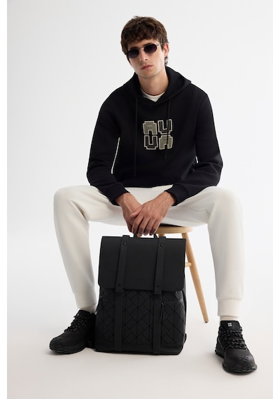 Avva Erkek Siyah Kapüşonlu Pamuklu Baskılı Elastan Regular Fit Sweatshirt A42y1324