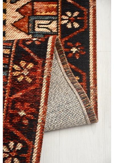 Narvi Kiremit Oturma Odası Salon Robot Süpürge Uyumlu Kolay Temizlenebilir Nostaljik Kilim Hali