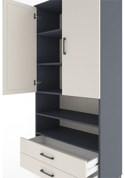 Hyperion Dolap 5 Raflı 2 Çekmeceli 2 Kapaklı 88x44x195 Antrasit-aytaşı Antrasit