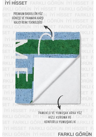 Çizgili Marine Mavi Yeşil Plaj Havlusu - Modern Akdeniz Stil Hızlı Kuruyan Mikrofiber Havlu Yağmur Bahçe