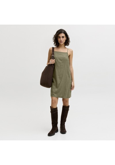 Kadin Kare Yaka Kolsuz Elbise - Almira - 12294717 Dusty Olive