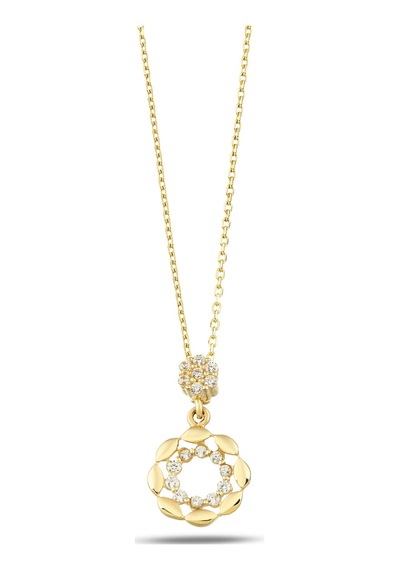 Debora Jewelry 14 Ayar Altın Çiçek Tasarımlı Taşlı Kolye