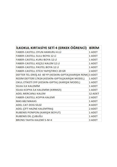 İlkokul Kırtasiye Seti 4 Erkek Öğrenci