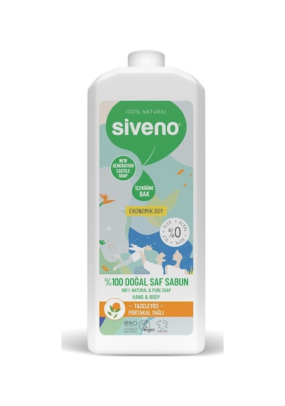 Siveno %100 Doğal Sıvı Kastil Sabun Portakal Yağlı Yoğun Nemlendirici Arındırıcı Bitkisel Vegan 1000 Ml