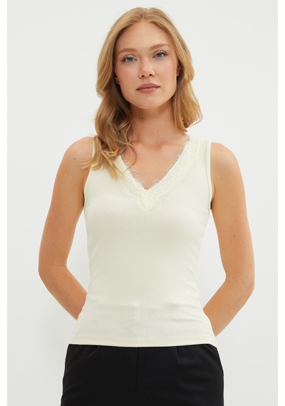 Fullamoda Dantelli V Yaka Slim Fit Bluz Sarı