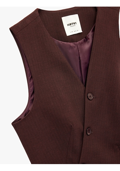 Koton Kruvaze Yaka Kolsuz Asimetrik Yelek Bordo Çizgili 6wak20105uw Bordo Çizgili