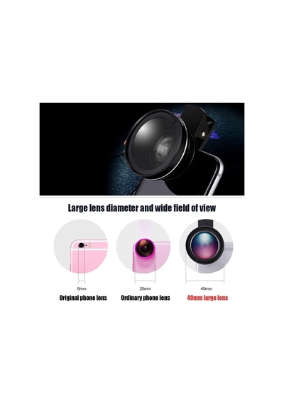 2'si 1 Arada Klipsli Telefon Kamera Lensi 0.45x Ultra Geniş Açı 10x Makro 37mm Evrensel 49mm Uv Port Gümüş