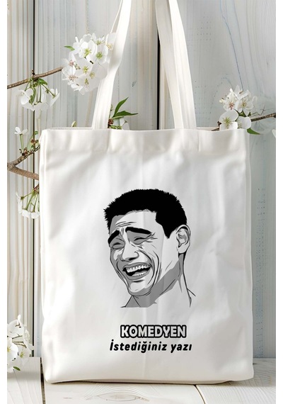 Art Hediye Komedyen Baskılı Bez Omuz Çantası Kişiye Özel Model 3 Çok Renkli