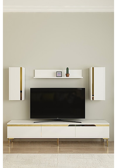Tvr1898bg - Anka Tvr180 Tv Ünitesi Takım , Tv Sehpası Beyaz-gold 180cm