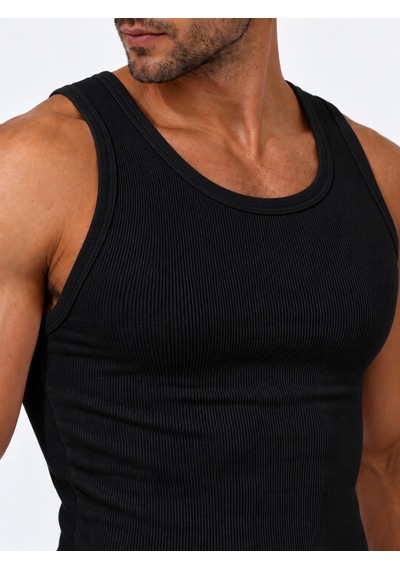 We&me Erkek Halter Yaka Slimfit Sporcu Likralı Atlet Siyah