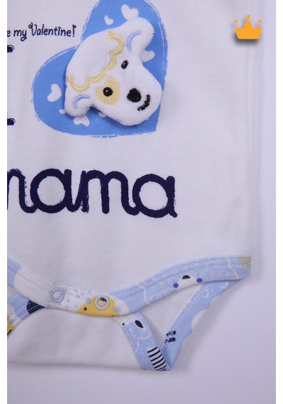 Babyhola Bebek Çıtçıtlı Badi Tulum Bere 3'lü Takım %100 Pamuk Annemi Seviyorum Yazılı 587-8 Mavi