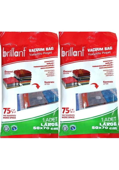 Brillant Vakumlu Poşet/hurç 50 70cm Large İç Adet 1 2 Li Set Şeffaf Brillant Vakumlu Poşet/hurç 50 70cm Large İç Adet 1 2 Li Set Şeffaf