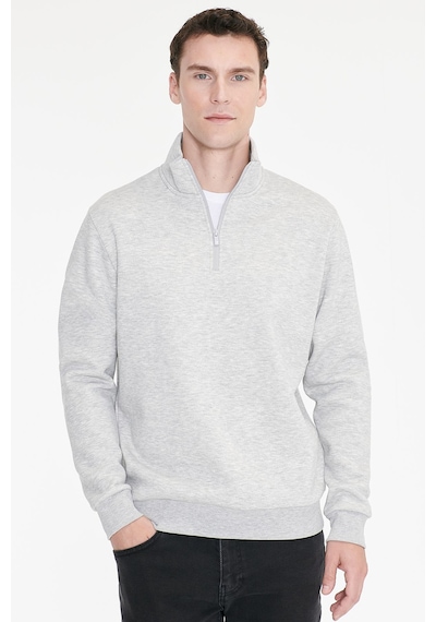Ac&Co / Altınyıldız Classics Erkek Grı Melanj Standart Fit Normal Kesim İçi Polarlı Bato Yaka Pamuklu Sweatshirt Gri Melanj