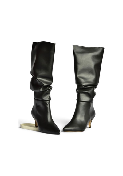 Fox Shoes Z965170409 Siyah İnce Topuklu Büzgülü Kadın Çizme